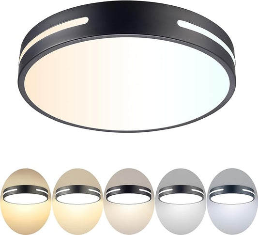 LED Ceiling Light Flush Mount 24W, Black Kitchen Light Fixture Ceiling Mount Dimmable, 12 inch Close to Ceiling Light Fixture 5CCT for Bedroom, Bathroom, Living Room