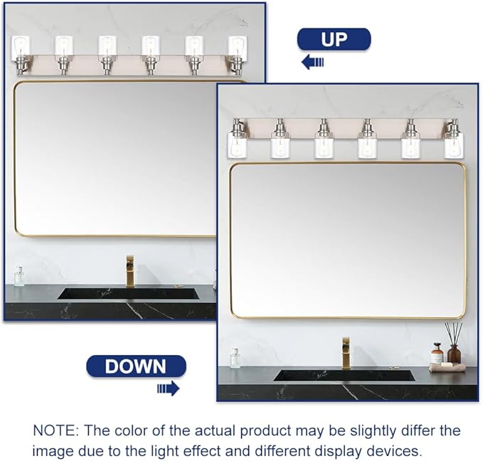 6-Lights Bathroom Light Fixtures in Brushed Nickel, Modern Vanity Lights with Clear Glass Shades, Wall Sconce Lighting Over Mirror