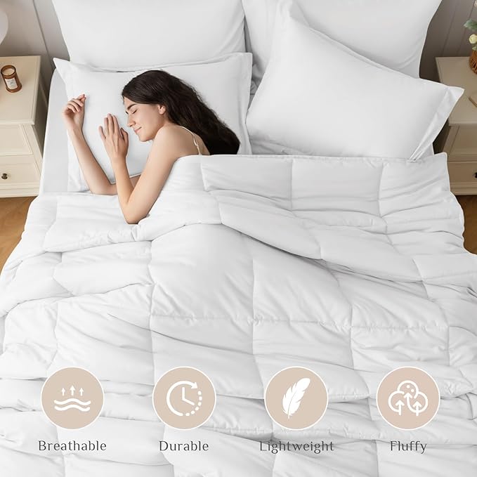 JOLLYVOGUE Queen Comforter Set, Ultra-Soft Bed in a Bag Queen Size 7 Pieces, Oeko-TEX Certified Bedding Set with Down Alternative Comforter, Sheets, Pillowcases & Shams, White