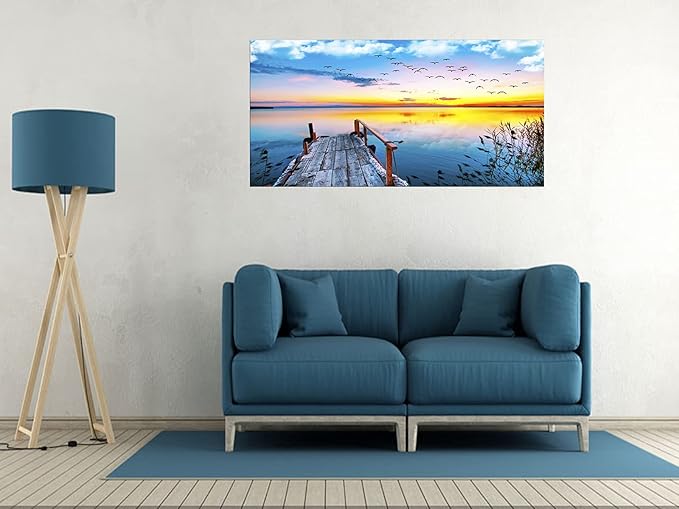 XXMWallArt FC2250 Jetty In The Sunset Lake Wall Art Canvas Prints Painting Nature Pictures Framed Landscape Paintings Canvas Wall Art for Living Room Bedroom Kitchen Home and Office Wall Decor