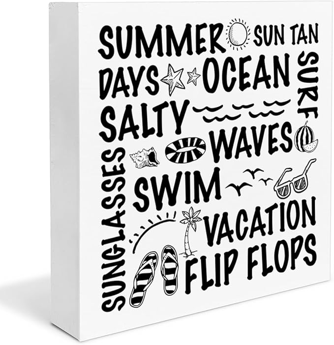Summer Sign Decor Summer Wood Block Sign Home Beach House Desk Table Shelf Decoration