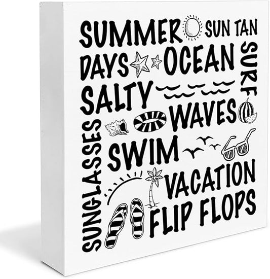 Summer Sign Decor Summer Wood Block Sign Home Beach House Desk Table Shelf Decoration