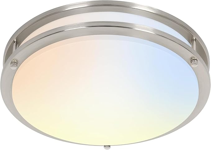 hykolity 16 inch Dimmable LED Flush Mount Ceiling Light Fixture, Brushed Nickel, 36W, 2200LM, 2.7/3/3.5/4K/5K Adjustbale, 120°Light Angle, CRI80, Ceiling Lamp for Bedroom, Kitchen, Office, ETL Listed