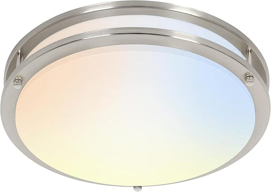 hykolity 16 inch Dimmable LED Flush Mount Ceiling Light Fixture, Brushed Nickel, 36W, 2200LM, 2.7/3/3.5/4K/5K Adjustbale, 120°Light Angle, CRI80, Ceiling Lamp for Bedroom, Kitchen, Office, ETL Listed