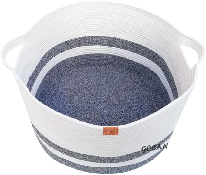 Extra Large Laundry Basket 22" X 22"X 14" XXXL Cotton Rope Woven Basket for Blankets Storage Basket with Handles for Living Room (Dark Grey/Beige)