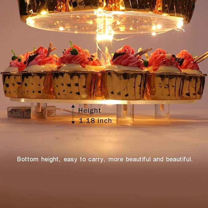 YestBuy 4 Tier Round Cupcake Stand, Cupcake Holder, 4 Tier Cupcake Tray, Acrylic Cake Tower Stand Display for Pastry + LED Light String, Ideal for Weddings, Birthday Parties (Yellow)