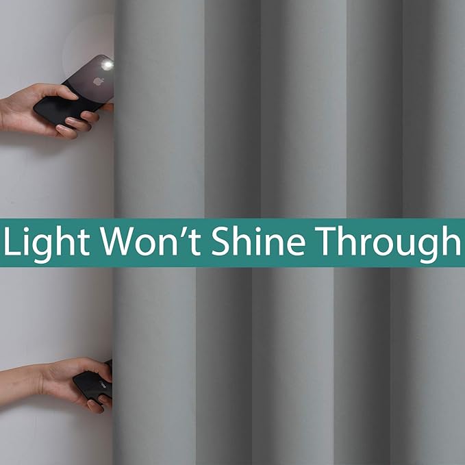 Yakamok Thermal Insulated 100% Blackout Curtains for Bedroom, Heat and Full Light Blocking Drapes with Black Liner for Living Room, 54 inches Length (Grey, 2 Panels, 52 inches Wide Each Panel)