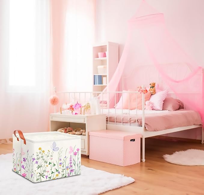 CLOCOR Rectangular Storage Basket Empty,Gift Basket,Waterproof Storage Bin with Handles,Room Decor(Flower)