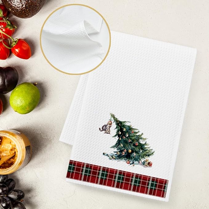 Cats Dish Towels Baking Cooking Drying Cloth,Funny Cat Christmas Kitchen Towels Gifts for Women Cat Mom Lady Lover,Seasonal Hand Towels Decoration for Home,Cute Bathroom Hand Towel Decor -23