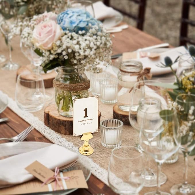 Urban Deco 16 Pieces Table Card Holder Place Card Holders 1.7 inches Gold Steel Card Holders for Photos, Food Signs, Memo Notes, Weddings, Restaurants, Birthdays. (Gold)