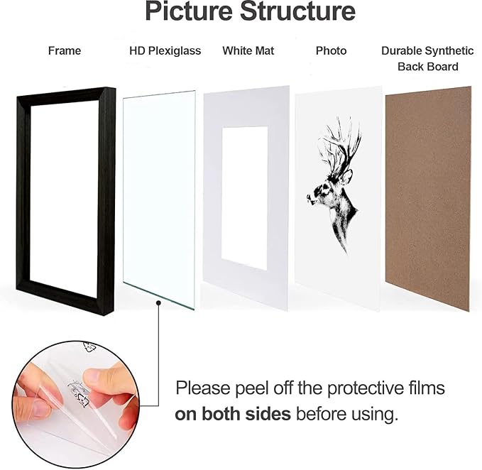 Yaetm 12x16 Black Picture Frame with Mat for 8.5x11 Set of 4, Solid Wood Frame 12 x 16 for Photos, Posters & Art Prints, Horizontal and Vertical Wall Mount (4 pack, Anthracite Black)