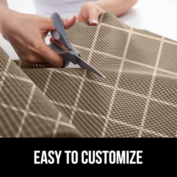 GORILLA GRIP powerGRIP Drawer Shelf and Cabinet Liner, Thick Strong Hold, Non-Adhesive Liners Protect Kitchen Cabinets and Cupboard, Bathroom Drawers, Easy Install, Breathable Mat, 17.5" x30', Beige