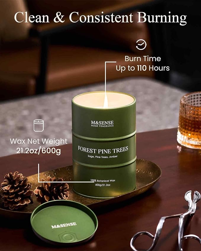 M&SENSE Frosted Pine Scented Candles Large, Natural Soy Candles 21.2oz 120 Hour Slow Burning,Aromatherapy Candle for Stress Relief Meditation Relaxing