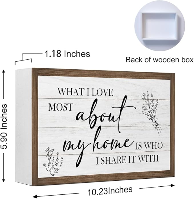 What I Love Most About My Home Wooden Box Sign Decor,10.3 * 6 Inches,Rustic Wall Sign About Love Wood Block Sign for Home Farmhouse Living Room Bedroom Shelf Desk Tabletop Decor