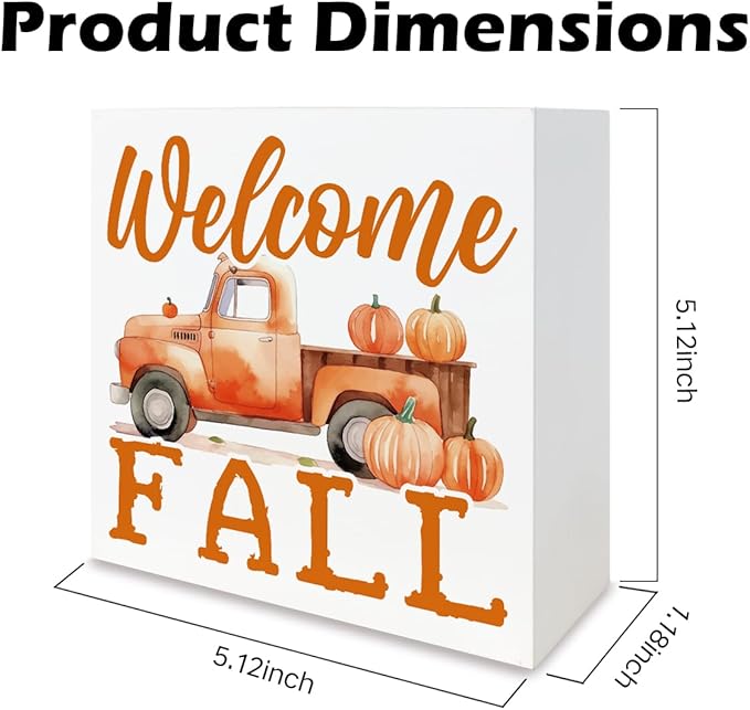 Welcome Fall Wood Sign, Pumpkin Harvest Truck Decor, Front Door Shelves Decoration, Farmhouse Home Decor, Autumn Thanksgiving Decors, Decorative Wooden Table Signs, Rustic Wooden Box Sign A16