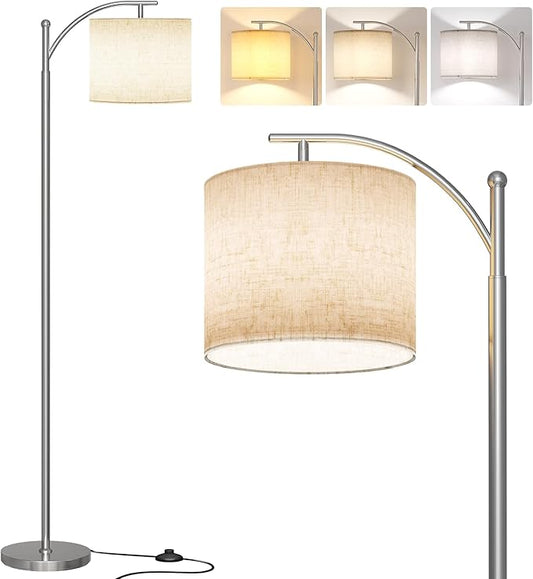 SUNMORY Arc Floor Lamp,Modern Floor Lamp with 9W 3 Color Temperatures Bulb,Metal Standing Lamps with Adjustable Hanging Lampshade,Tall Floor Lamps for Living Room,Bedroom,Office