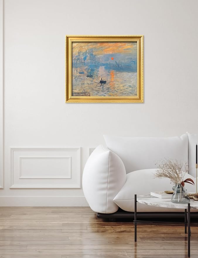 DECORARTS - Claude Monet Impression Sunrise Giclee Print with Gold Solid Wood Frame, Impressionist Large Framed Wall Art, Ready to Hang, Framed Size28.75x24.75, Made in USA