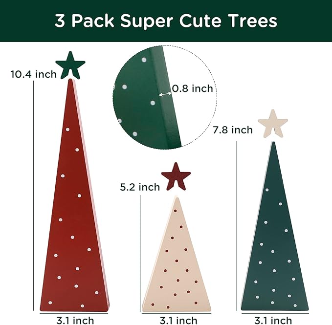 Christmas Decorations-Three Sizes Wooden Tree Sign with Star-Christmas Decorations for Home Shelf Mantel Fireplace Table Party Decor