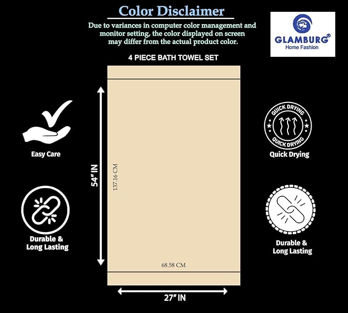 GLAMBURG Premium Cotton 4 Pack Bath Towel Set - 100% Pure Cotton - 4 Bath Towels 27x54 - Ideal for Everyday use - Ultra Soft & Highly Absorbent - Burgundy