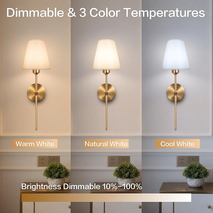 Battery Operated Wall Sconces Set of 2,LED Rechargeable Wall Lights Remote Controlled, Warm to Cool White Adjustable Brightness, Wireless Sconce with Linen Fabric for Bedroom Living Room Decor 6000mAh