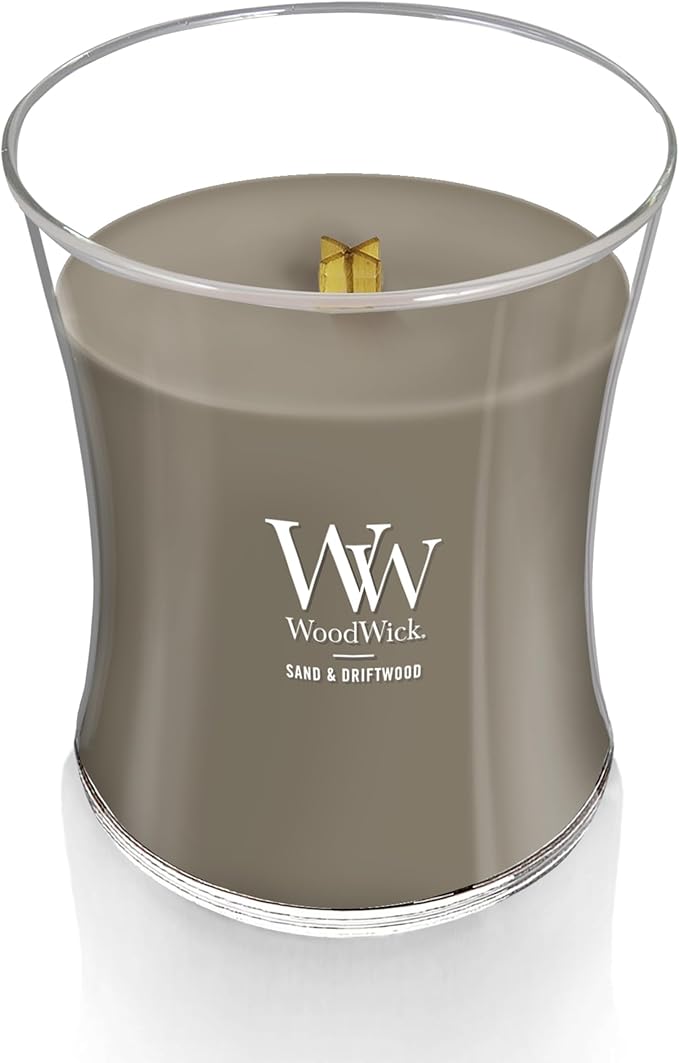WoodWick Medium Hourglass Candle Sand/Driftwood - Premium Soy Blend Wax Pluswick Innovation Wood Wick Made in USA