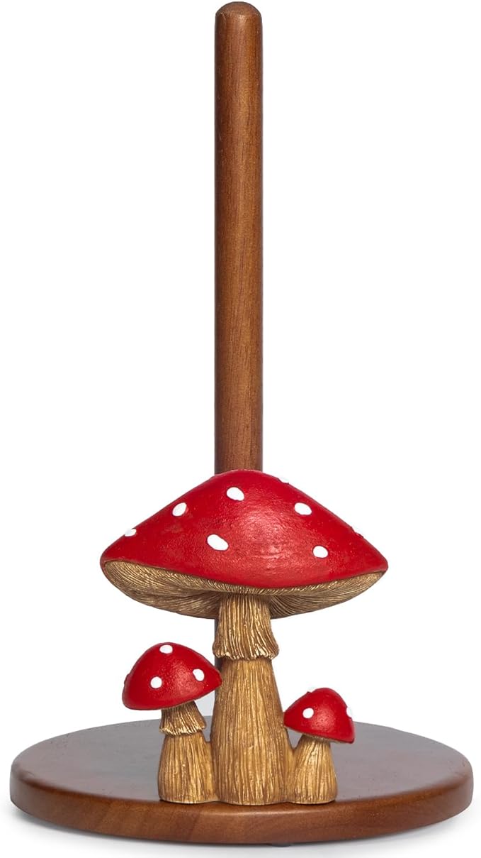 Mushroom Paper Towel Holder - Cottagecore Decor Mushroom Kitchen Home Cottagecore Accessories Cute Stuff, Unique Wood Paper Towel Holder Stand Kitchen Countertop 12.5×7 in