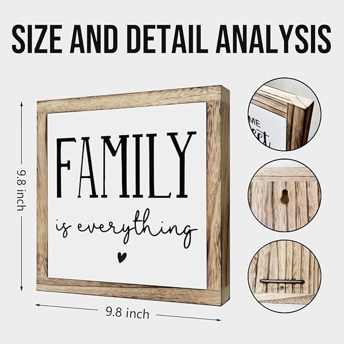 Farmhouse Home Decor, Living Room Decor for Shelf, Home decoration Accent, Rustic Tabletop Decoration, Inspirational Family Signs, Wooden Plaques Box Signs, Family is Everything Sign 9.8 * 9.8 Inch