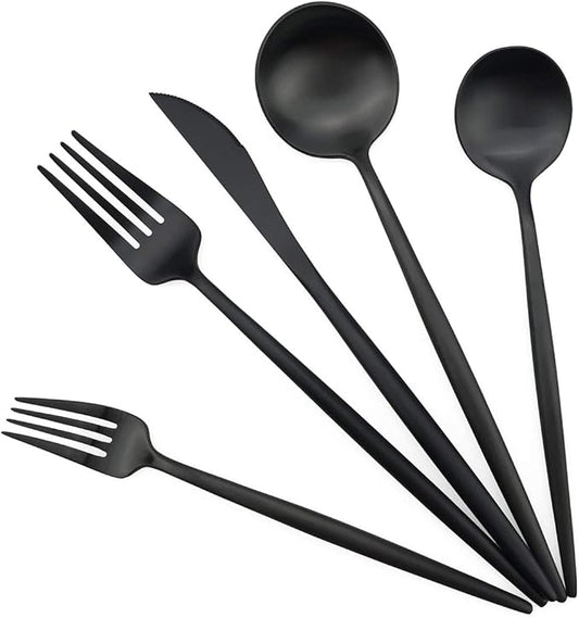 Gugrida Black Flatware, Royal 20 Piece Luxury Matte Finish 18/10 Stainless Steel Tableware Sets for 4 Including Forks Spoons Knives, Camping Silverware Travel Utensils Set Cutlery (Black)