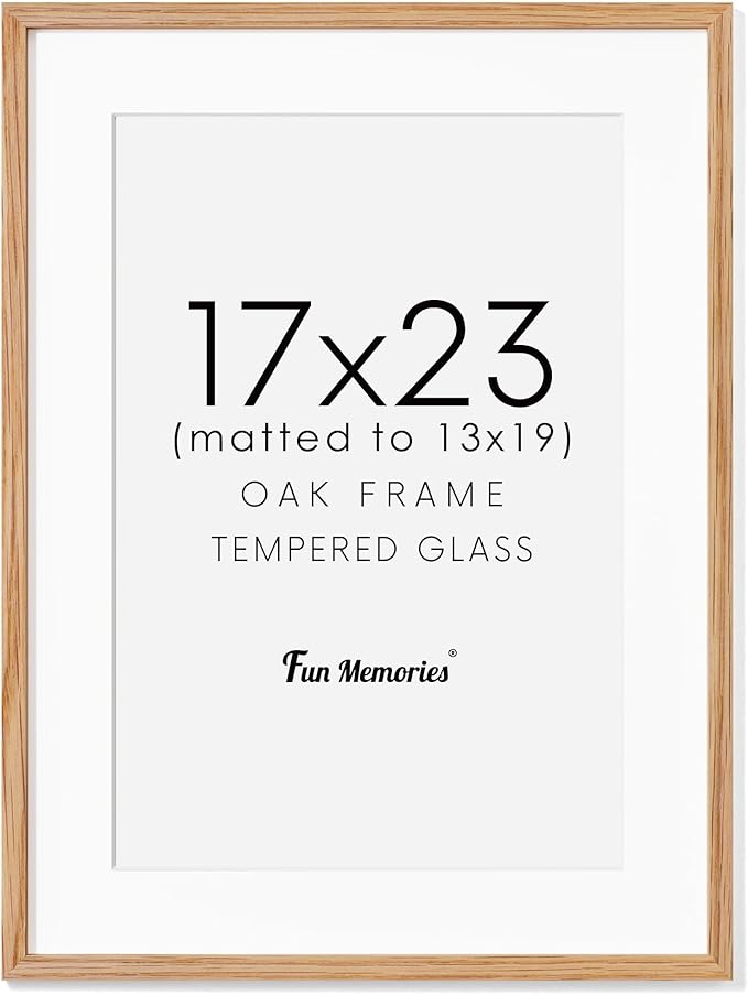 17x23 Picture Frame, Solid Oak Wood Poster Frame, Photo Frame for Wall 17x23 Matted to 13x19, Tempered Real Glass, Photo Frame for Vertical or Horizontal Hanging, (Natural Oak Color, 1 Pack)