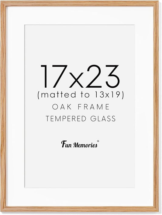 17x23 Picture Frame, Solid Oak Wood Poster Frame, Photo Frame for Wall 17x23 Matted to 13x19, Tempered Real Glass, Photo Frame for Vertical or Horizontal Hanging, (Natural Oak Color, 1 Pack)