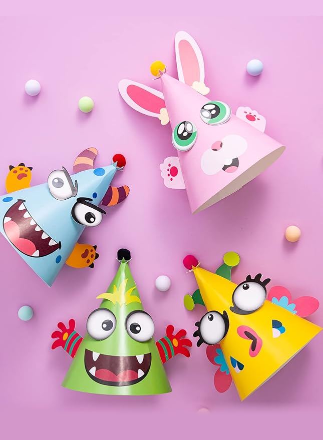 JOYIN 12 Sets Party Hats for Kids Birthday Party Games Craft Activities, Cute Animal Theme Birthday Hats Activity Kits with Stickers for Kids Holiday Theme Party Favors Easter Decoration