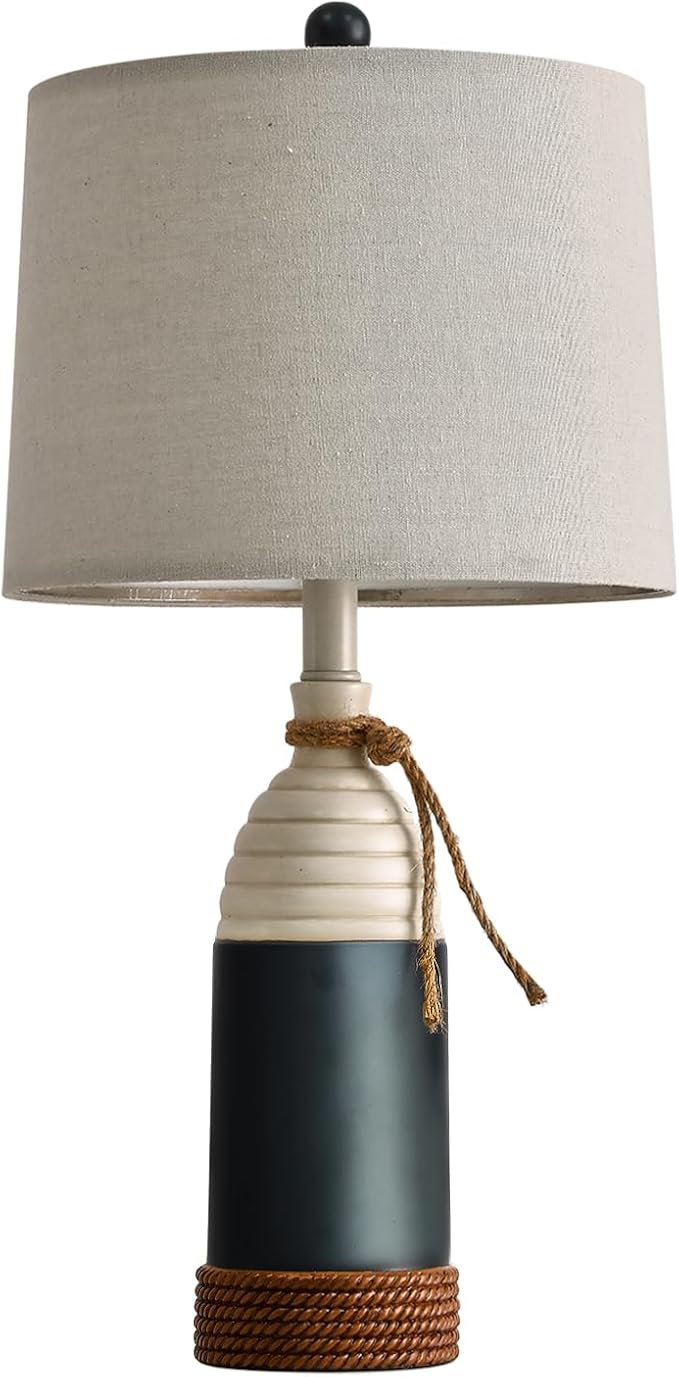 OYEARS 23.75" Table Lamp for Bedroom, Bedside Table Lamp for Living Room, Farmhouse Lamp for Nightstand, Modern Coastal Nautical Lamp Decor, Ocean Beach Style, Navy Blue