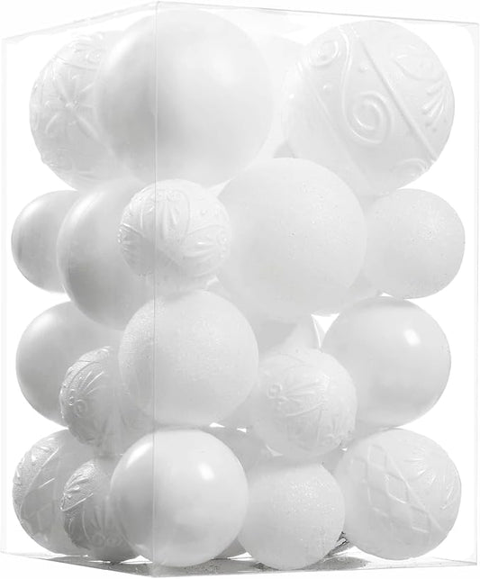 Wironlst Christmas Ball Ornaments - 30pcs Shatterproof Plastic Christmas Ornaments Hanging Ball Decorations for Xmas Tree, Holiday, Wedding, Party (Multi-Size, White)