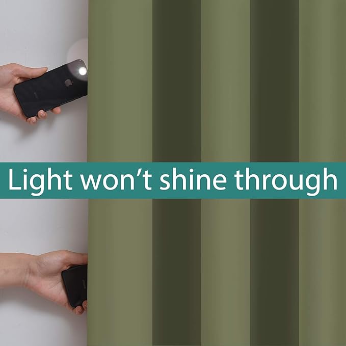 Yakamok 100% Blackout Extra Wide Thermal Insulated Curtains, Total Shade Patio Door Curtain, Full Light Shading Sliding Door Drape Room Divider for Living Room/Bedroom, Sage, W100 x L84, 1 Panel