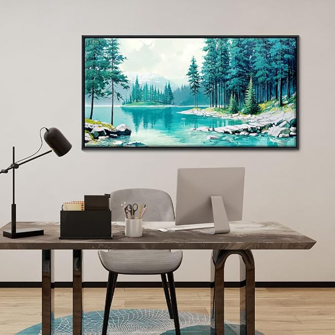 YCPRIMER Nature Mountain Wall Art National Park Painting Green Ridge Landscape Picture Panoramic Artwork Framed Large Size for Home Office Living Room Bedroom Wall Decor 20x40inch