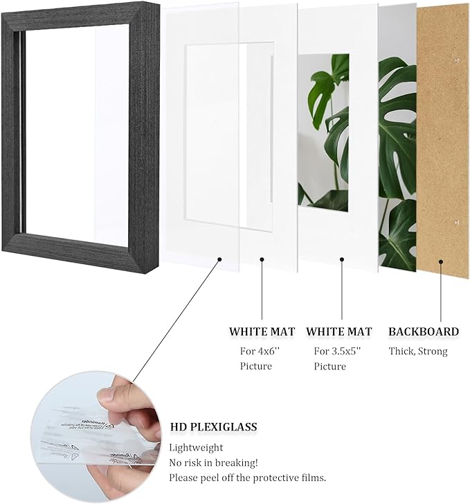 Egofine 4x6 Picture Frame Set of 4, Made of Solid Wood Multicolor Photo Frames Covered by Plexiglass 3.5x5 with Mat or 4x6 without Mat, for Table Top Display and Wall Mounting