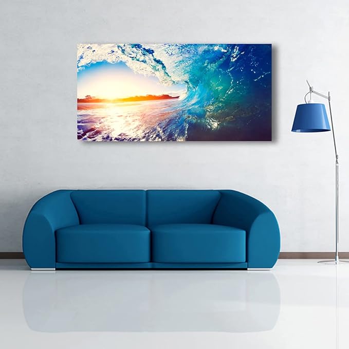 Canvas Wall Art Sea Waves Ocean Landscape Picture Print Wall Art Modern Giclee Artwork Home Decor Stretched and Framed Ready to Hang,2.5cm Thick Frame, Waterproof Artwork