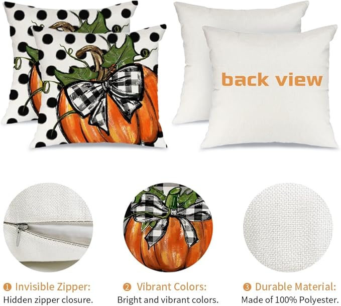 AACORS Fall Throw Pillow Cover 16x16 Set of 2,Polka Dots Pumpkin Decor Autumn Farmhouse Seasonal Pillow Case Decoration for Home Sofa Couch AA279-16-2