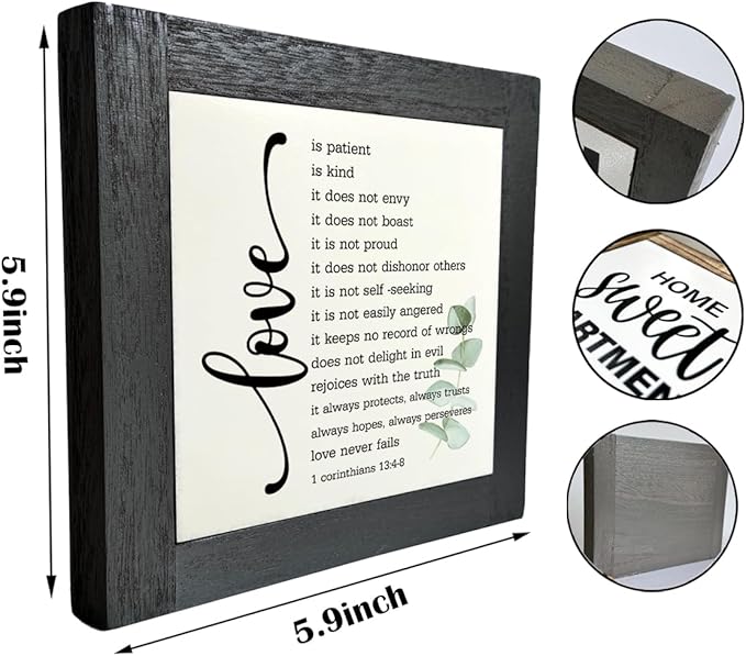 Bible Verse Corinthians 13:4-8 Box Sign, Love Never Fails, Wooden Plaque Gift Tabletop, Rustic Love Sign, Wood Block Plaque for Anniversary, Religious Home Decor, Couple Wedding Gift D1