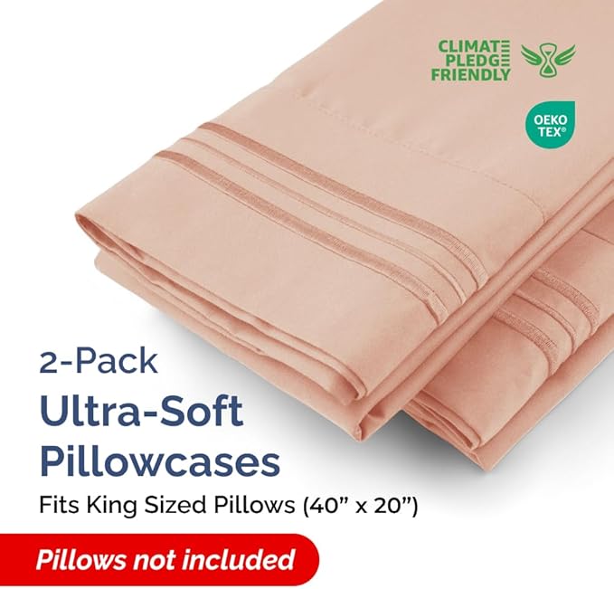 King Pillow Cases Set of 2 - Ultra Soft Hotel Quality Pillowcase Covers - Comfy, Cozy & Wrinkle Free - Shrinkage, Stain and Fade Resistant - Machine Washable Pillow Protectors - 2 Piece Set - Mauve