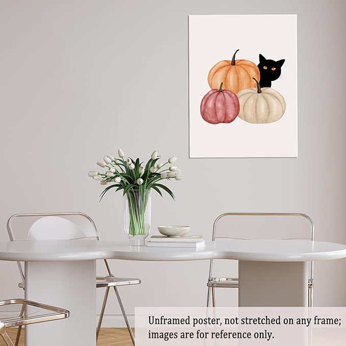 Autumn Canvas Print Wall Art Cat Halloween Print posters Halloween Poster Fall Wall Decor Rustic Home Wall Decoration 20x30 Unframed