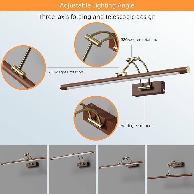 Wireless Picture Lights for Wall Rechargeable,16.14" Battery Operated Art Light for Paintings,3CCT Dimmable with Remote,Rotatable Gallery Light for Pictures Display,Wood Grain