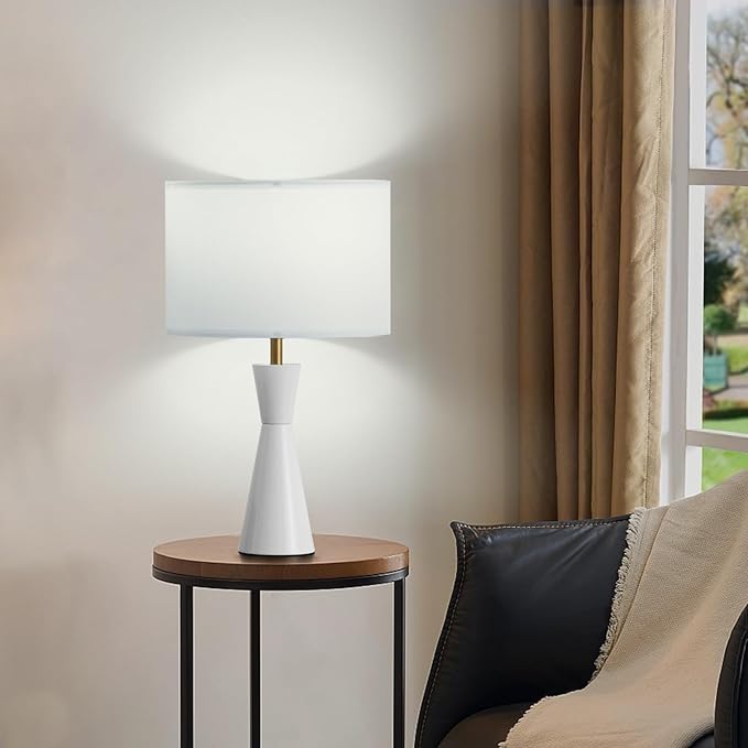 Nightstand Lamps Set of 2, 3-Color Dimmable White Bedside Lamp for Livingroom/Bedroom/Entryway and Other Rooms, Led Bulb Included