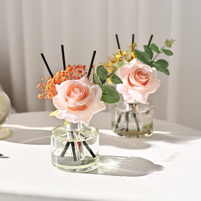COCODOR Rose Flower Reed Diffuser/White Jasmine/6.7oz/1Pack / Home Fragrance Scent Essential Oil Stick Diffuser for Bedroom Bathroom Home Décor