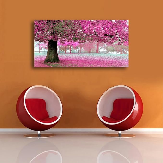 Tree of Life Wall Art Canvas Prints Natural Landscape Pictures Home Decor Pink and Green Paintings for Living Room Bathroom Bedroom Kitchen Decorations 24x48 Wooden Framed Artwork Easy Hanging
