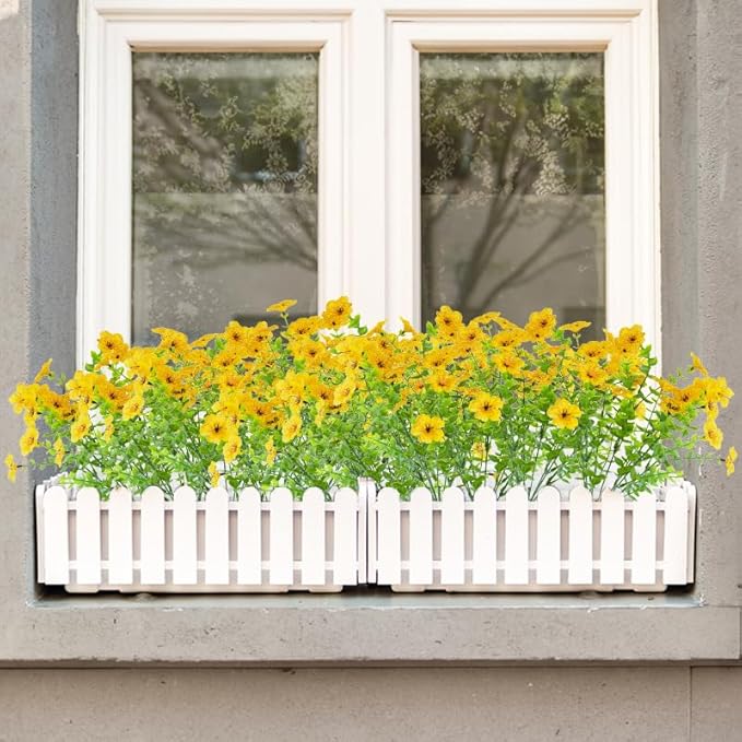 Artificial Faux Plants Flowers Outdoor Fall Seasonal Decoration, 12 Bundles Artificial Flowers Outdoor UV Resistant Fake Plastic Flowers Faux Plants for Planter Porch Patio Christmas Decor