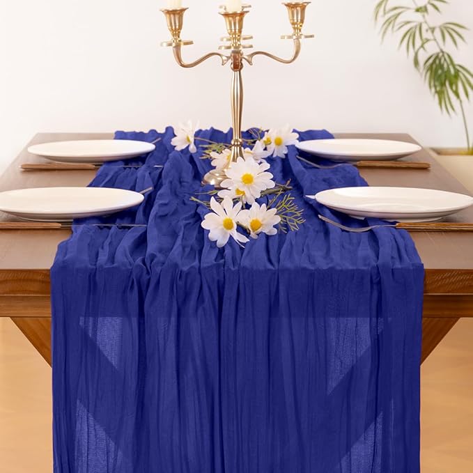 Socomi 3pcs Royal Blue Fall Thanksgiving Cheesecloth Table Runner Boho Rustic Gauze 120 inch 10FT Cheese Cloth Runner for Wedding Party Baby Shower Birthday Home Decor Holiday Decorations