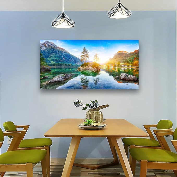 Landscape Canvas Wall Art for Living room Office Bedroom Forest Mountain Scenery Wall Art Stone Tree Clear Lake Pictures Art Print Paintings Modern Nature Wall Decor Artwork Waterproof -20 * 40inch