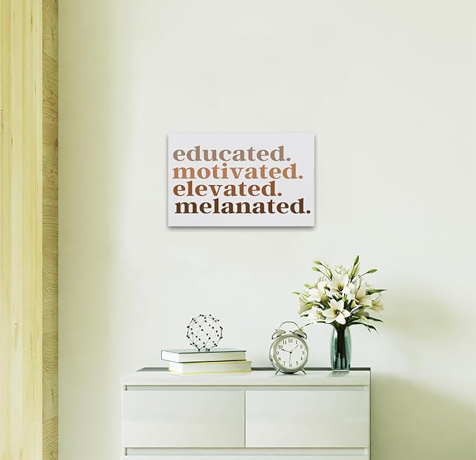 Nogrit African American Wall Art,Educated Motivated Elevated Melanated,Black Woman Wall Art for bathroom decor 14×11, Black Art Wall Decor Black History Month Gifts,African American Gifts