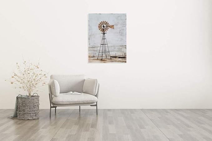 Yihui Arts Windmill Wall Decor Modern Rustic Canvas Wall Art Paintings with Textured Contemporary Abstract Artwork Pictures for Living Room Bedroom Farmhouse Home Decor